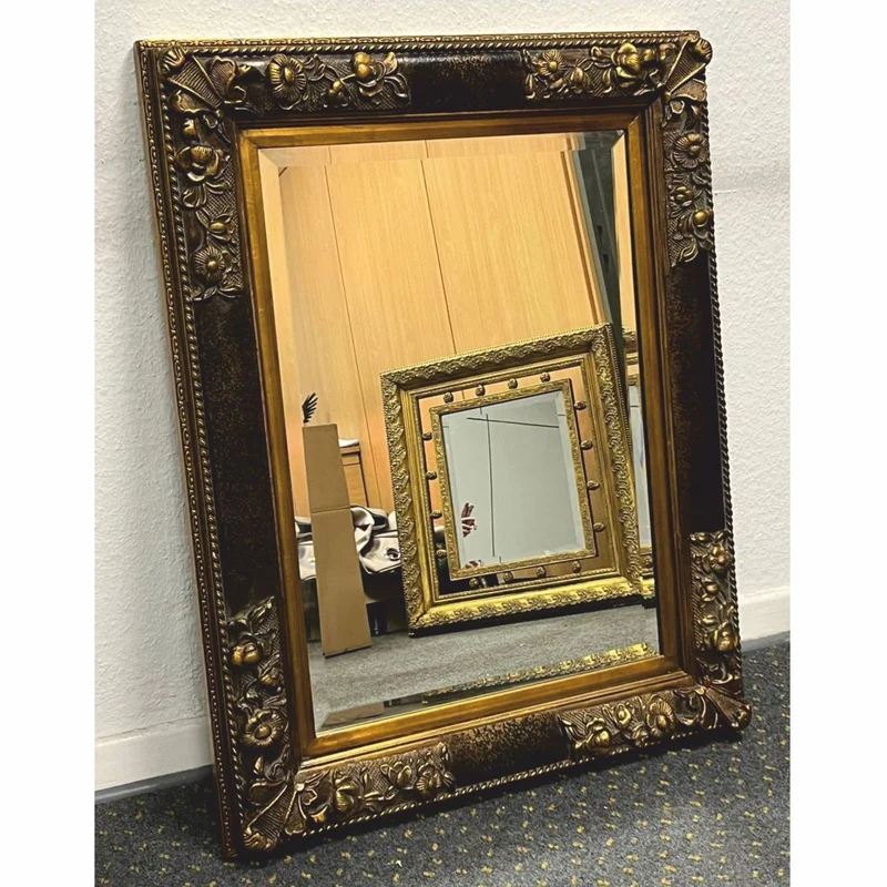 Casa Padrino Barock Spiegel Schwarz / Antik Gold H. 94 cm - Barockstil Möbel