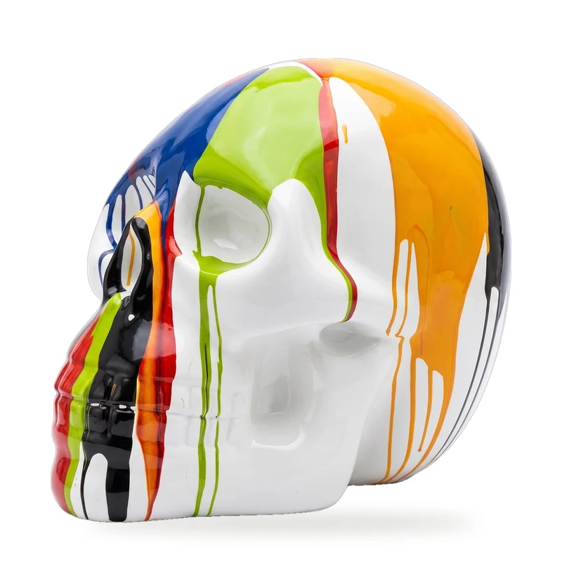 Casa Padrino Deko Skulptur Totenkopf Weiß / Bunt H. 66 cm - Deko Accessoires