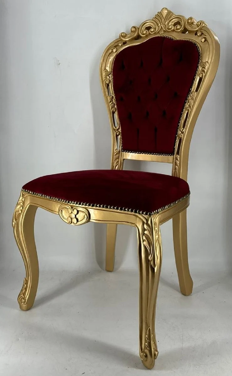 Casa Padrino Luxus Barock Esszimmer Stuhl Bordeauxrot / Gold H. 105 cm - Esszimmer Möbel im Barockstil