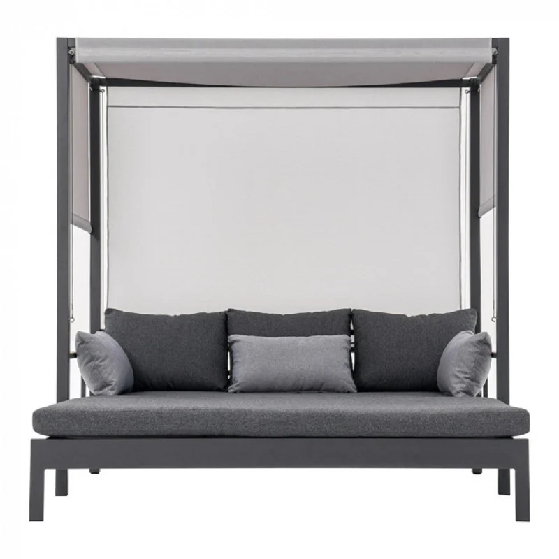 Casa Padrino Luxus Sonnenliege / Gartenliege mit Baldachin Grau H. 196 cm - Strand & Garten Möbel