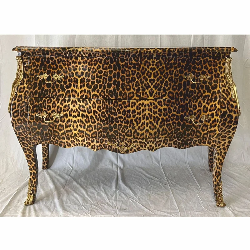 Casa Padrino Barock Kommode mit Leoparden Design und 2 Schubladen - Barock Möbel