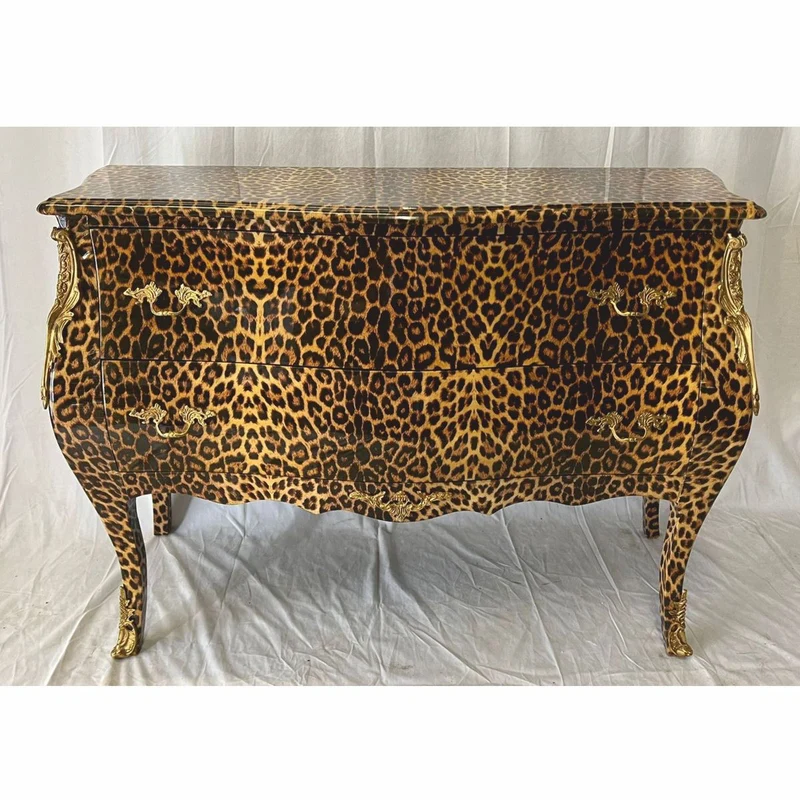 Casa Padrino Barock Kommode mit Leoparden Design und 2 Schubladen - Barock Möbel