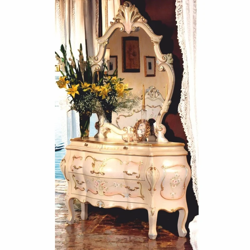 Casa Padrino Luxus Barock Schlafzimmer Kommode mit 4 Schubladen Elfenbein / Gold - Made in Italy