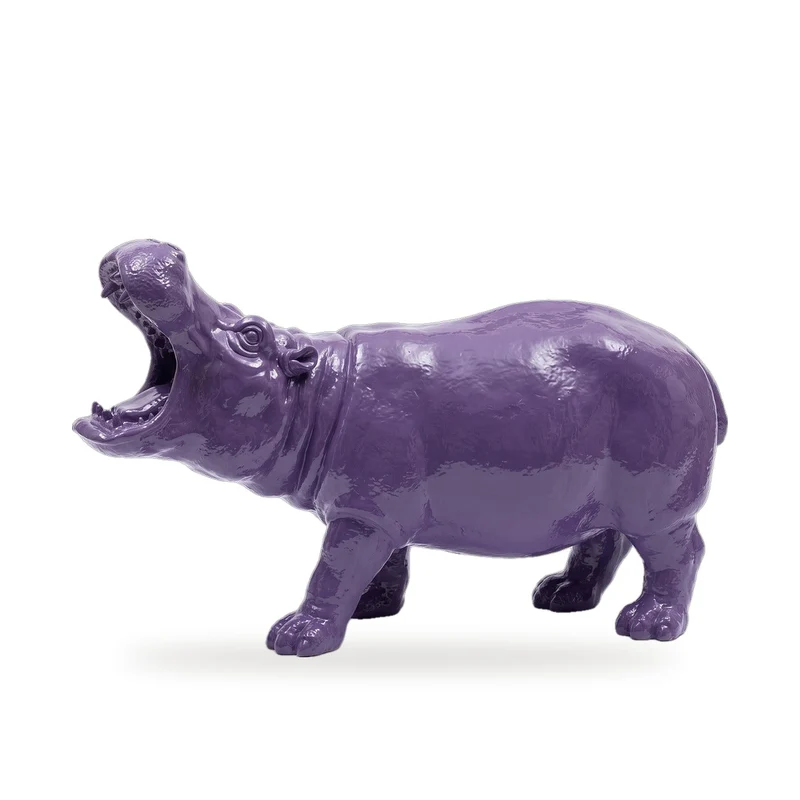 Casa Padrino XXL Deko Skulptur Nilpferd Lila 120 cm - Garten Deko Figur