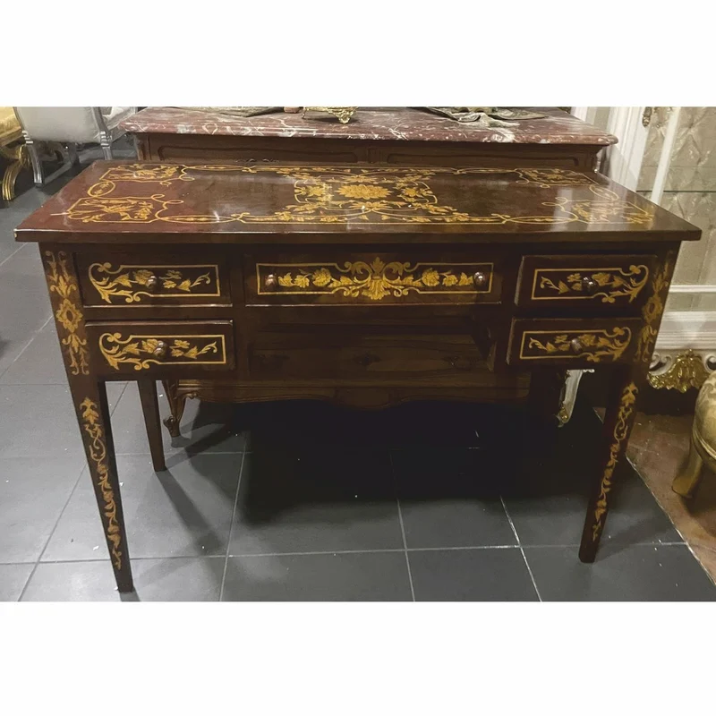 Casa Padrino Barock Sekretär mit 5 Schubladen Dunkelbraun / Gold 110 cm - Barock Büro Möbel