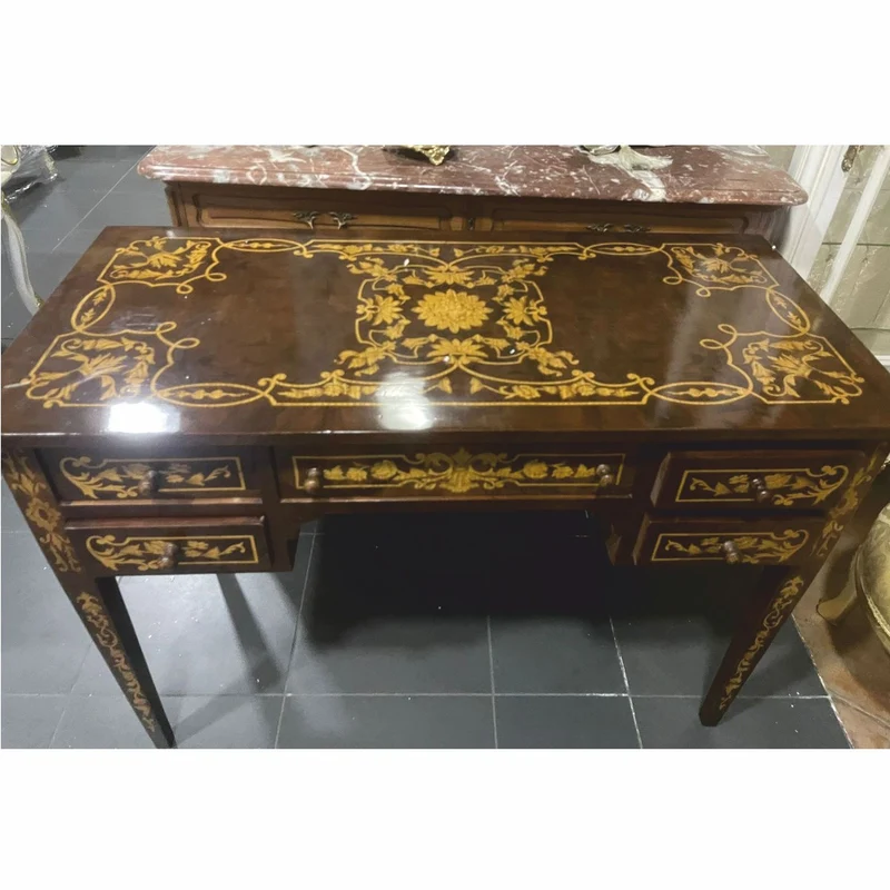 Casa Padrino Barock Sekretär mit 5 Schubladen Dunkelbraun / Gold 110 cm - Barock Büro Möbel