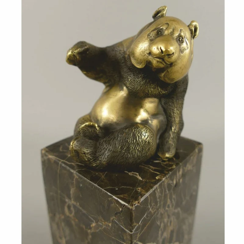 Casa Padrino Bronze Skulptur Panda Bär Gold / Schwarz H. 21 cm - Bronzefigur