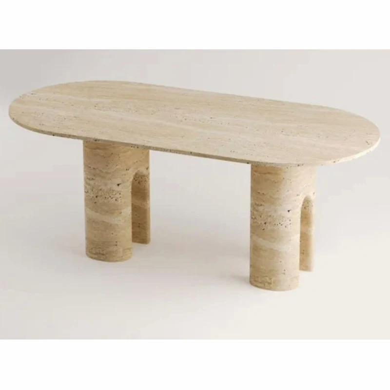 Casa Padrino Luxus Esstisch Beige 190 cm - Ovaler Travertin Esszimmertisch