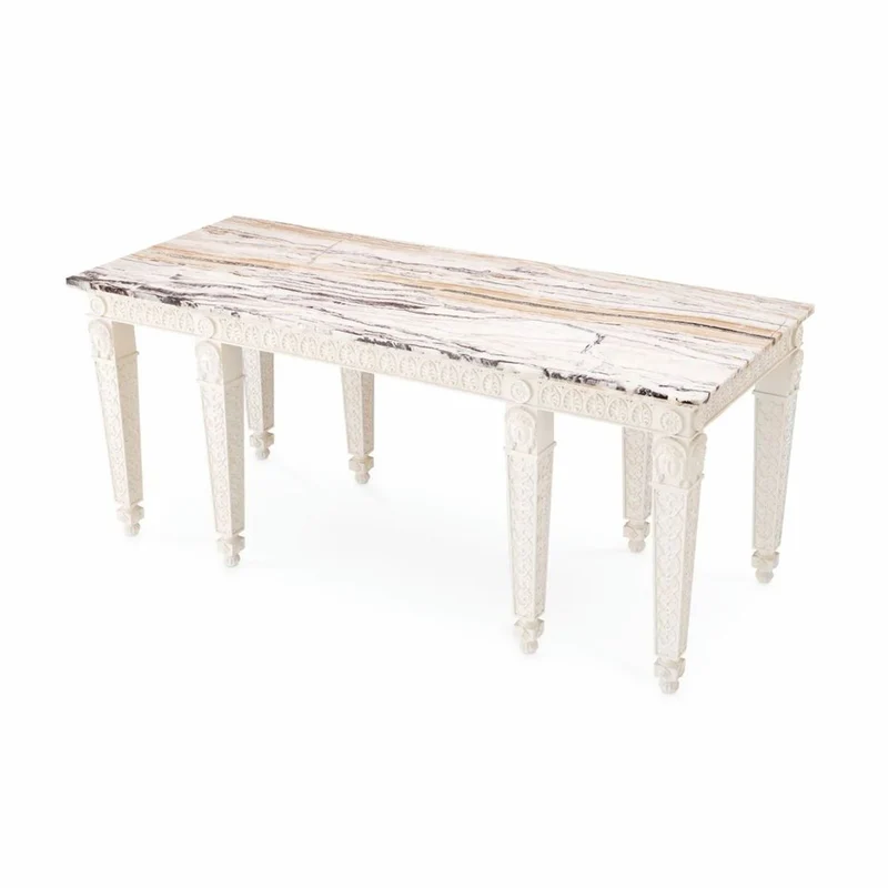 Casa Padrino Luxus Barock Mahagoni Konsole mit Marmorplatte Antik Weiß / Weiß 214 cm