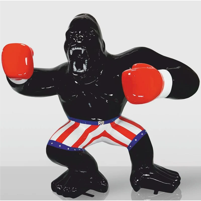 Casa Padrino XXL Deko Skulptur Gorilla Affe mit Boxhandschuhen H. 180 cm