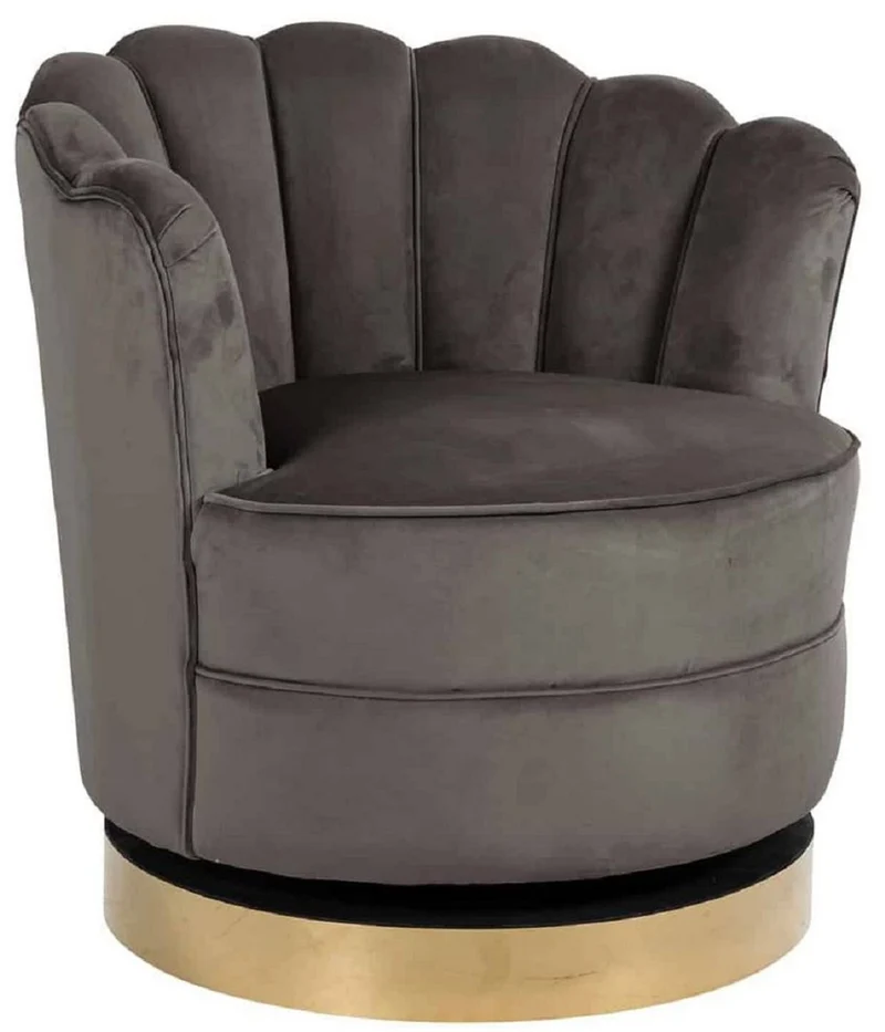 Casa Padrino Luxus Samt Drehsessel Grau / Gold 81,5 x 76 x H. 79 cm - Moderner Wohnzimmer Sessel - Luxus Wohnzimmer Möbel