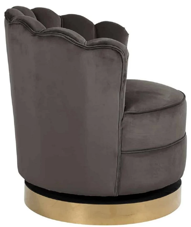 Casa Padrino Luxus Samt Drehsessel Grau / Gold 81,5 x 76 x H. 79 cm - Moderner Wohnzimmer Sessel - Luxus Wohnzimmer Möbel