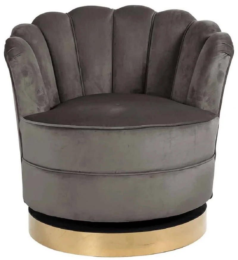 Casa Padrino Luxus Samt Drehsessel Grau / Gold 81,5 x 76 x H. 79 cm - Moderner Wohnzimmer Sessel - Luxus Wohnzimmer Möbel