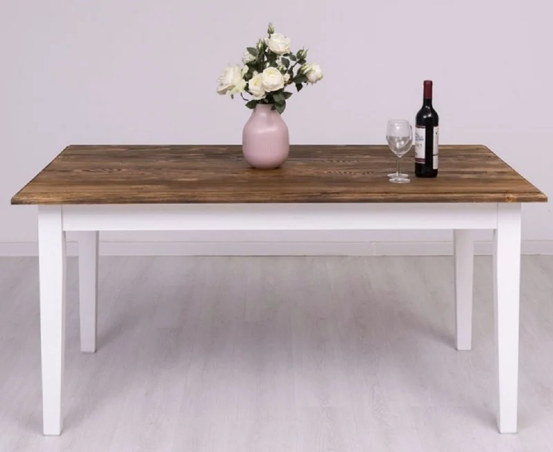 Casa Padrino Landhausstil Esstisch Dunkelbraun / Weiß 160 x 90 x H. 78 cm - Massivholz Küchentisch - Landhausstil Esszimmer Möbel
