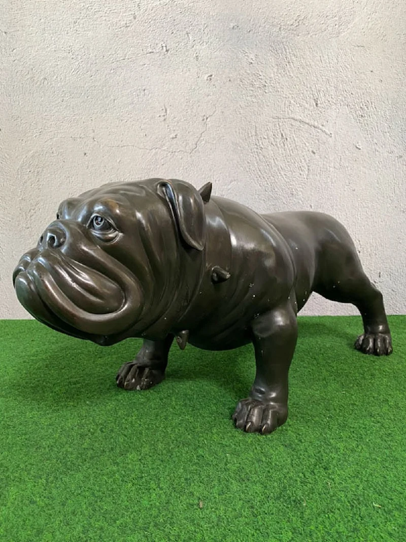 Casa Padrino Luxus Bronze Deko Skulptur Hund Bulldogge 81 x 43 x H. 38 cm - Bronze Dekofigur - Luxus Deko Accessoires