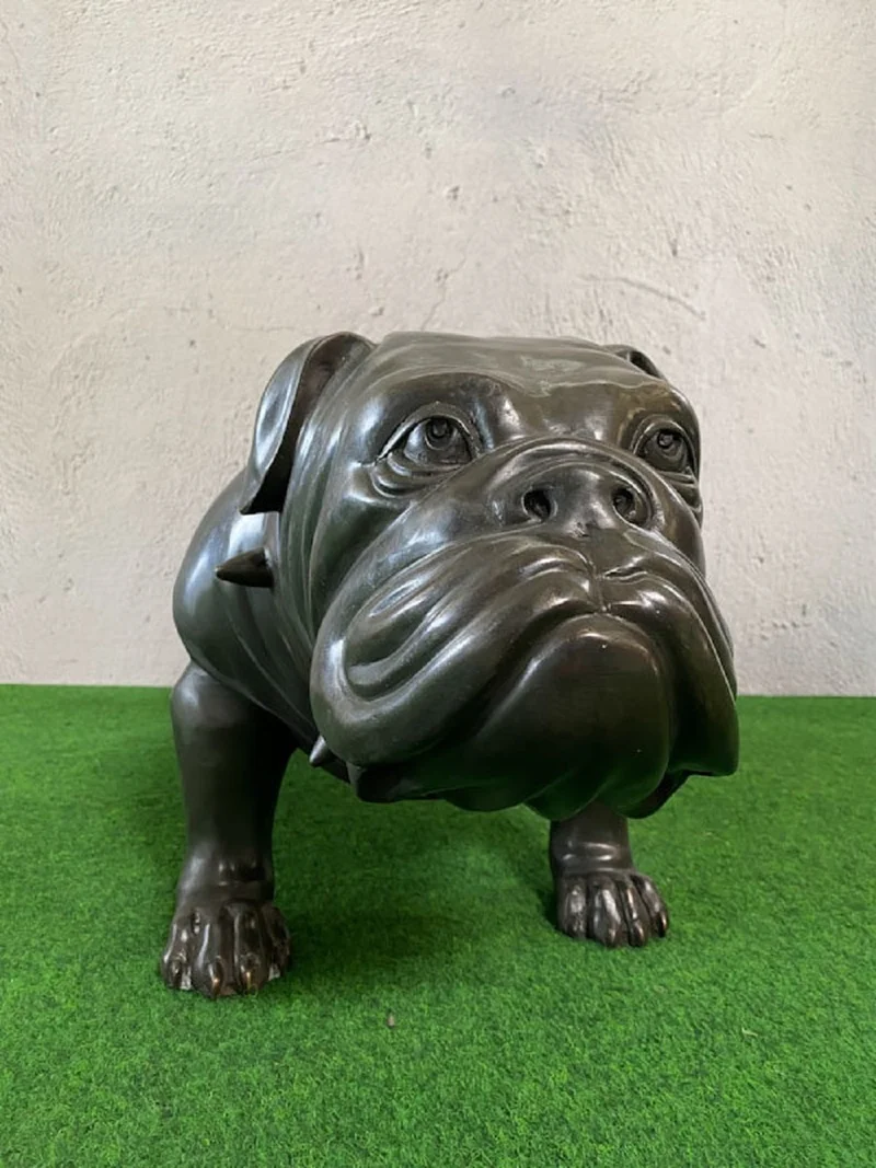 Casa Padrino Luxus Bronze Deko Skulptur Hund Bulldogge 81 x 43 x H. 38 cm - Bronze Dekofigur - Luxus Deko Accessoires