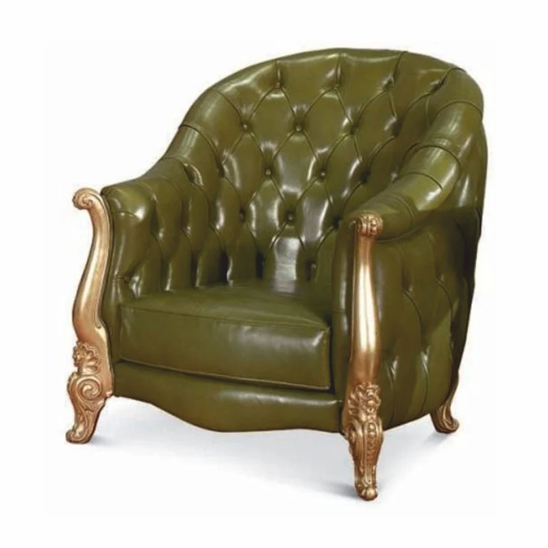 Casa Padrino Luxus Barock Chesterfield Echtleder Sessel Grün / Gold - Made in Italy