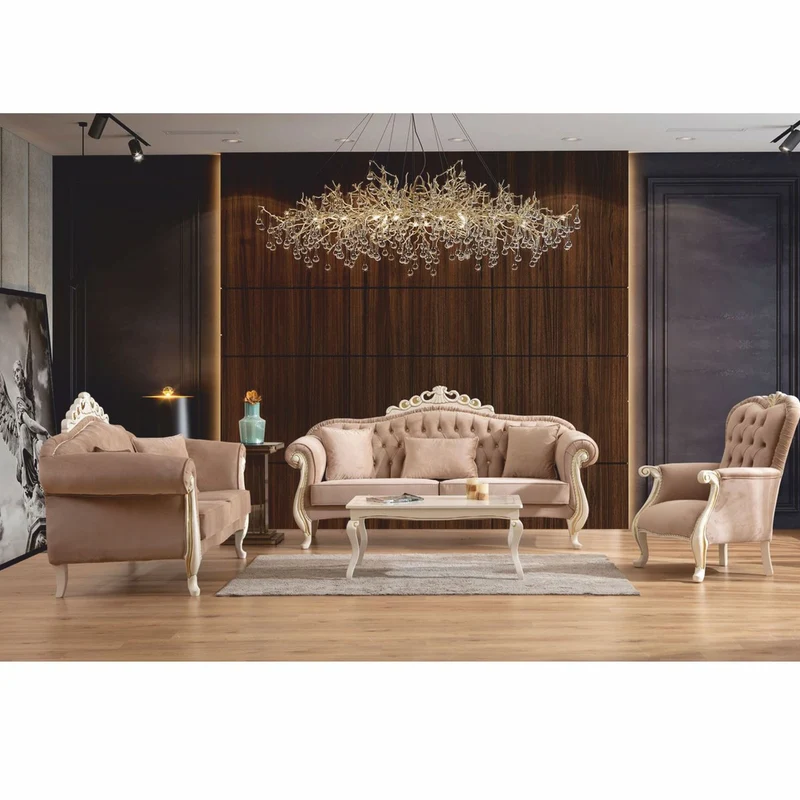 Casa Padrino Luxus Barock Wohnzimmer Sofa Hellbraun / Weiß / Gold 210 cm - Barockstil Möbel