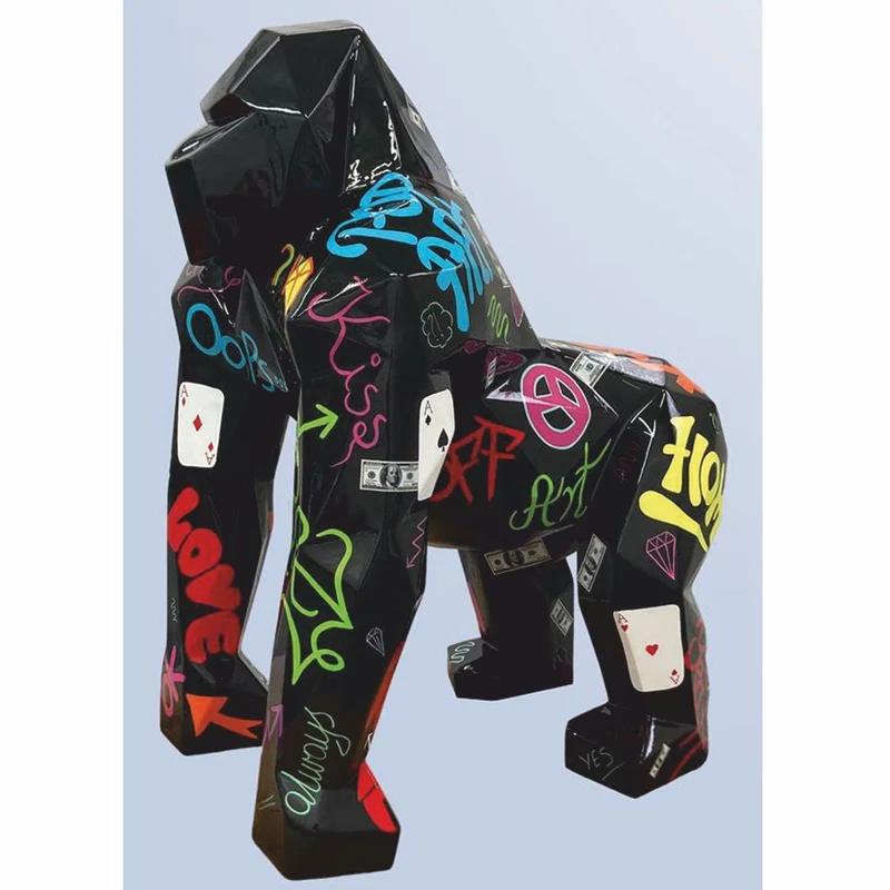 Casa Padrino XXL Deko Skulptur Gorilla Affe Schwarz / Bunt 111 x 77 x H. 131 cm