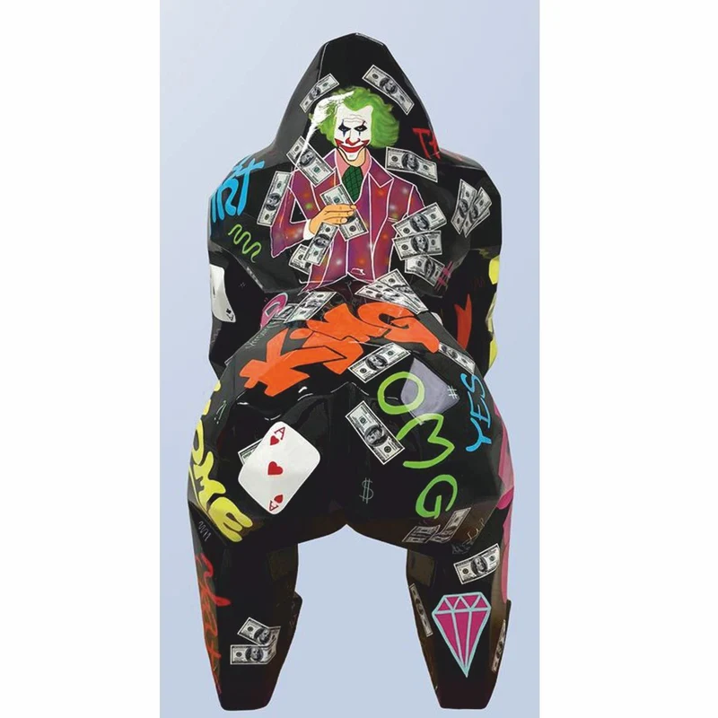 Casa Padrino XXL Deko Skulptur Gorilla Affe Schwarz / Bunt 111 x 77 x H. 131 cm