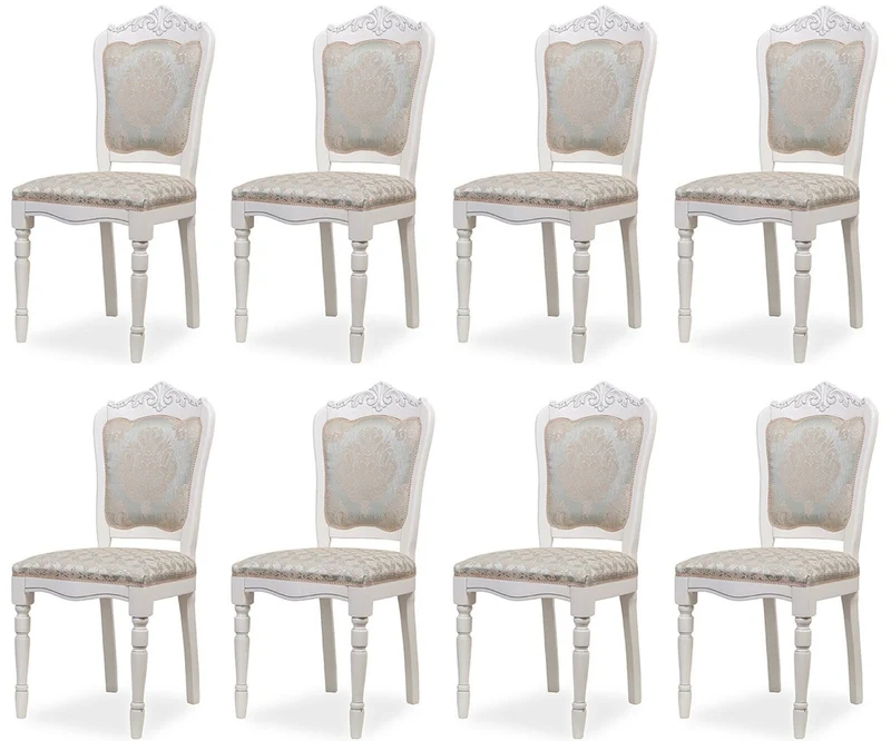 Casa Padrino Luxus Barock Esszimmer Stuhl 8er Set Silber / Beige / Weiß H. 104 cm - Barock Esszimmer Möbel