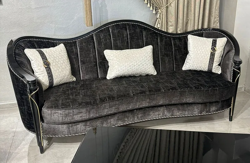 Casa Padrino Luxus Barock Wohnzimmer Sofa Schwarz / Gold 250 cm - Prunkvolle Barock Möbel