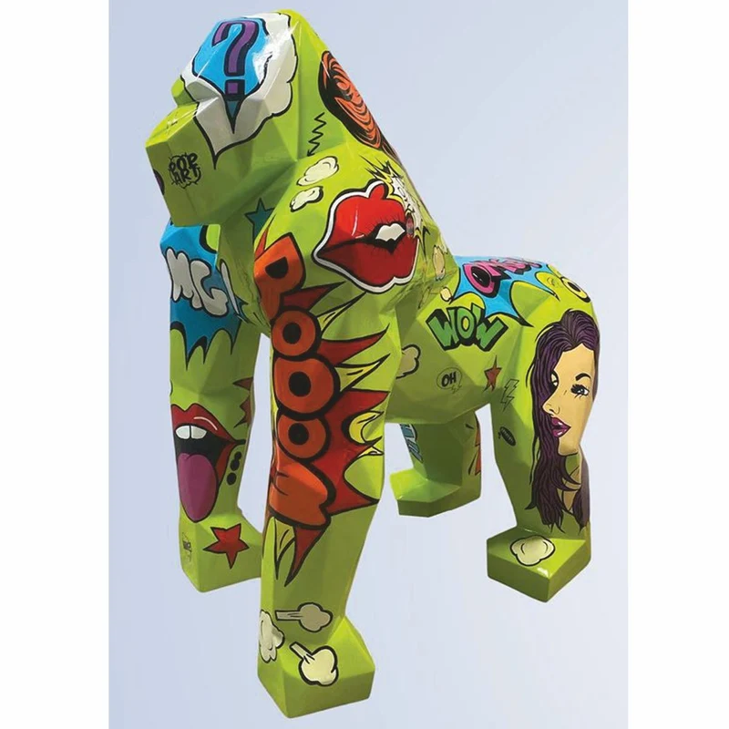 Casa Padrino XXL Deko Skulptur Gorilla Affe Grün / Bunt 111 x 77 x H. 131 cm