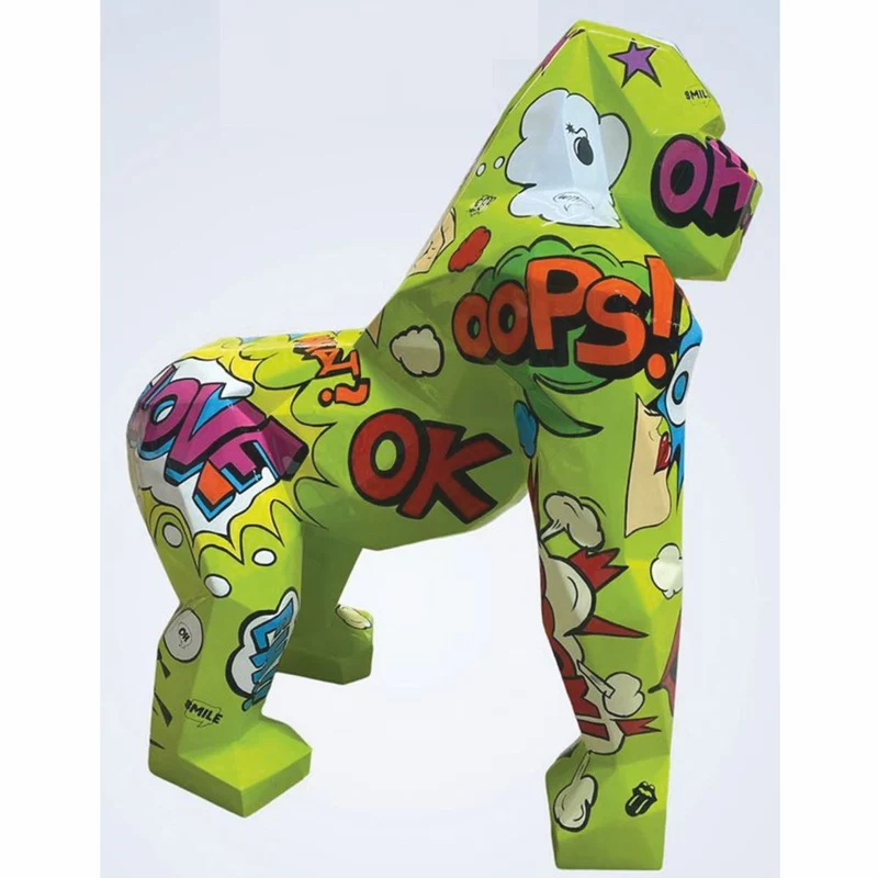 Casa Padrino XXL Deko Skulptur Gorilla Affe Grün / Bunt 111 x 77 x H. 131 cm