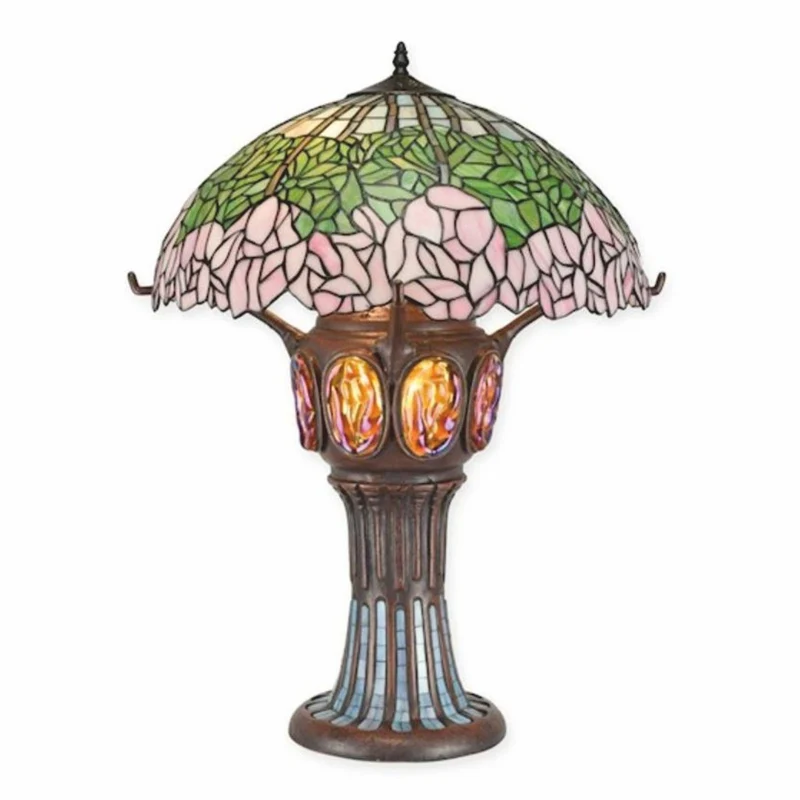 Casa Padrino Luxus Tiffany Tischleuchte Grün / Rosa / Orange H. 70,5 cm - Tiffany Leuchten
