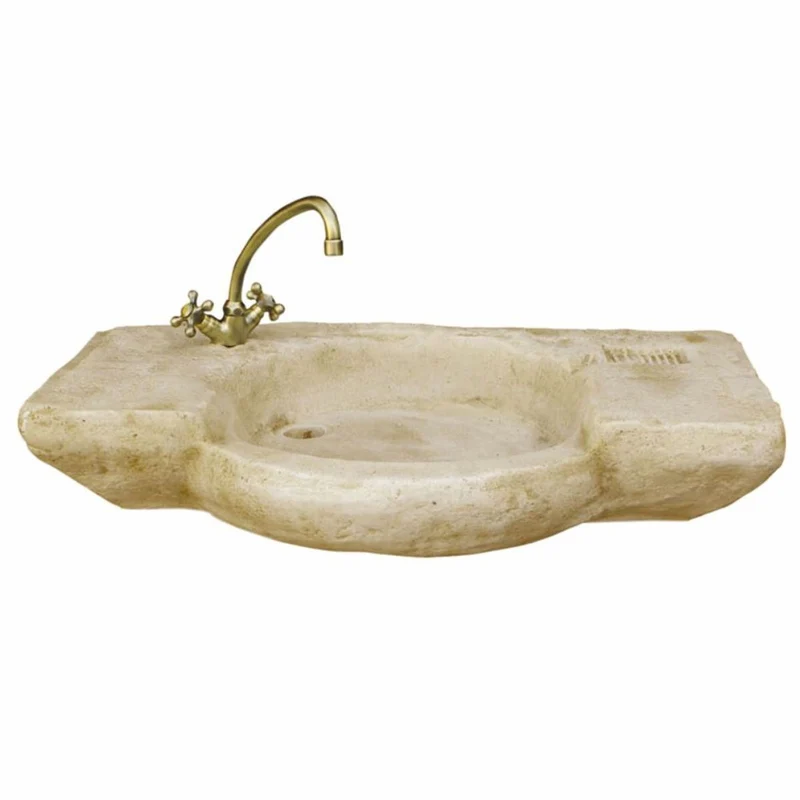 Casa Padrino Jugendstil Garten Waschbecken mit Wasserhahn Sandfarben / Messing 88 cm