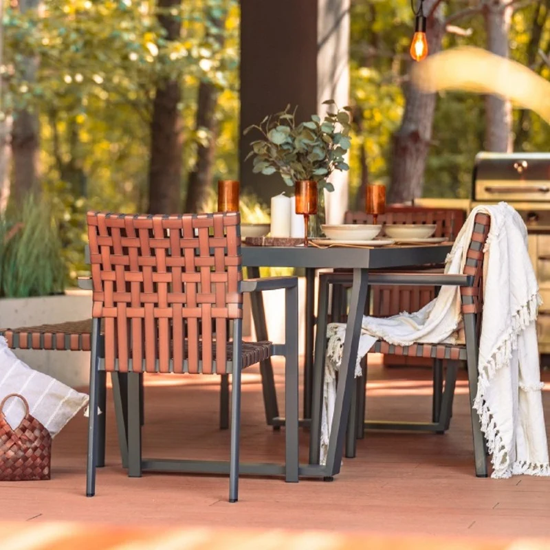 Casa Padrino Luxus Garten Möbel Set Braun / Grau - 1 Gartentisch & 4 Gartenstühle & 1 Gartenbank