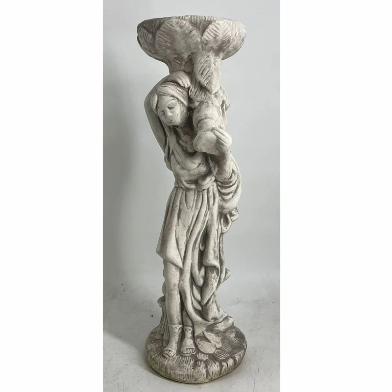 Casa Padrino Jugendstil Garten Deko Beton Skulptur Frau mit Blumentopf Grau H. 60 cm