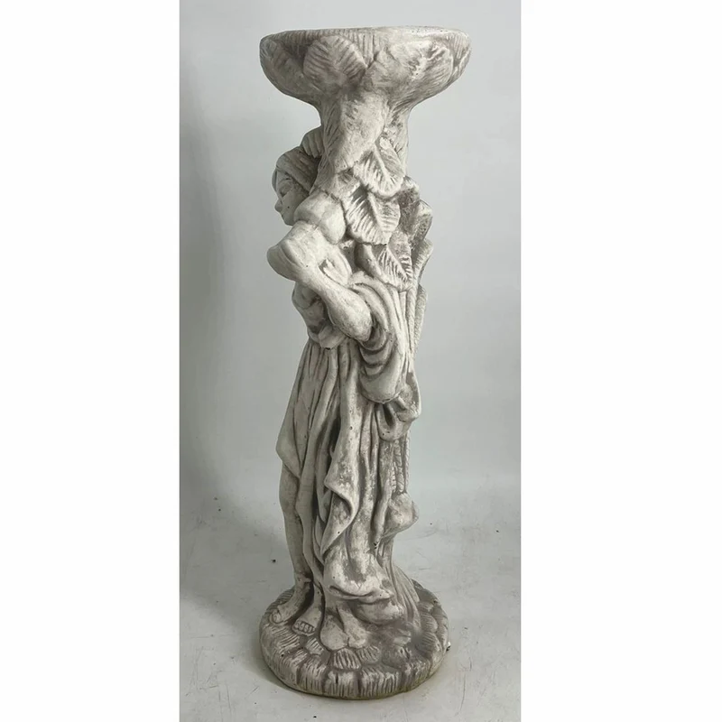 Casa Padrino Jugendstil Garten Deko Beton Skulptur Frau mit Blumentopf Grau H. 60 cm