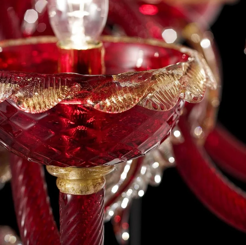 Casa Padrino Luxus Barock Kristallglas Kronleuchter Rot / Gold 100 x 65 x H. 105 cm - Made in Italy
