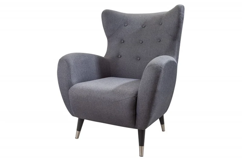 Chesterfield Ohrensessel Grau / Silber / Schwarz von Casa Padrino