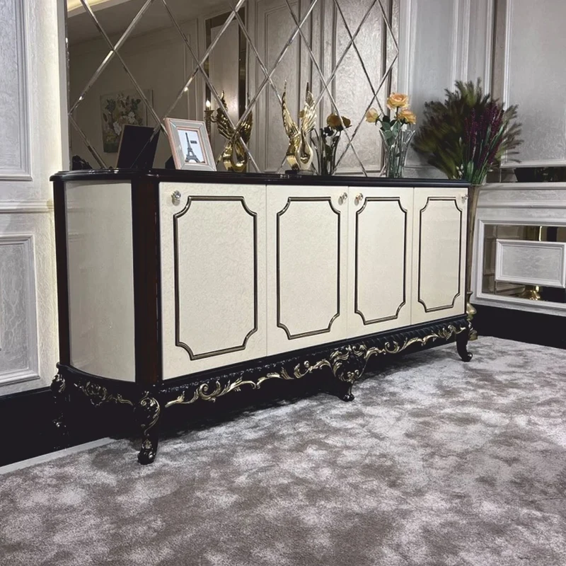 Casa Padrino Luxus Barock Sideboard Creme / Dunkelbraun / Gold 230 cm - Barockstil Möbel
