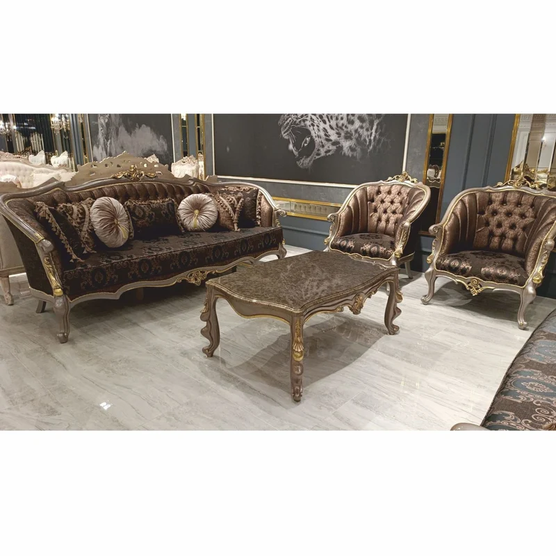 Casa Padrino Luxus Barock Couchtisch Grau / Gold 123 cm - Barockstil Wohnzimmer Möbel