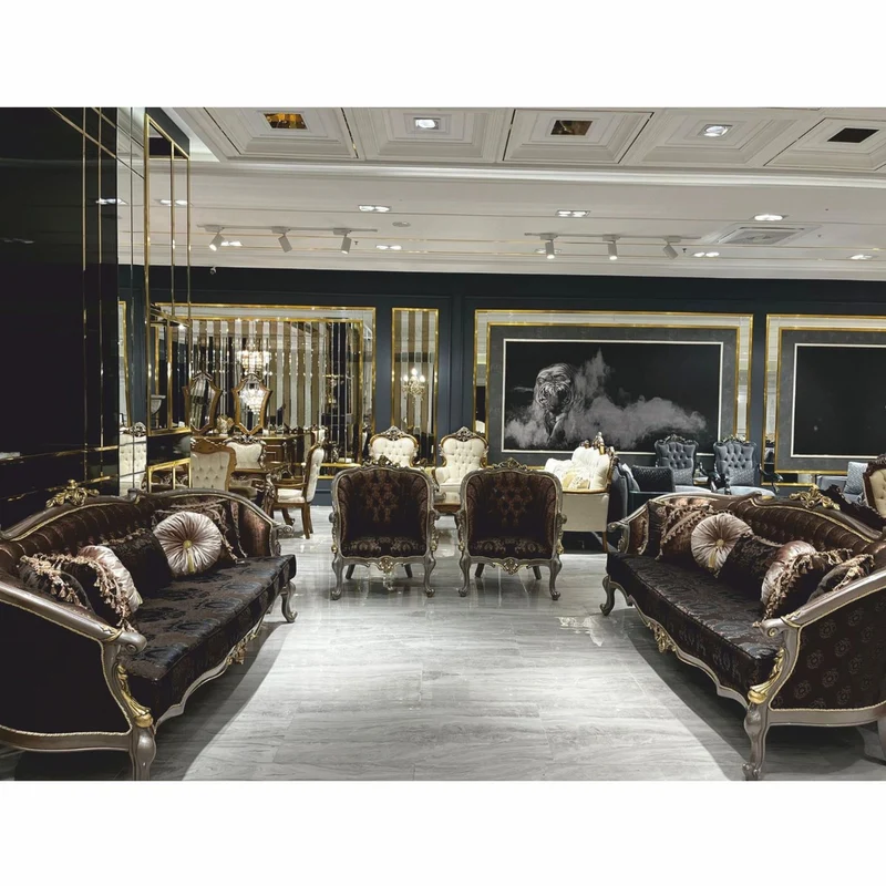 Casa Padrino Luxus Barock Couchtisch Grau / Gold 123 cm - Barockstil Wohnzimmer Möbel