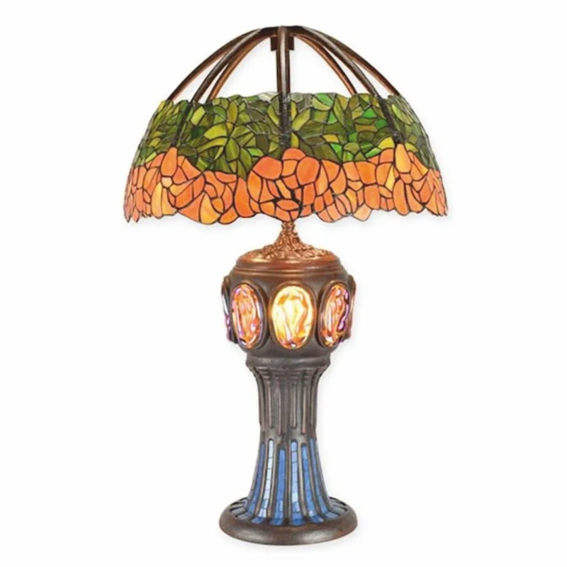 Casa Padrino Luxus Tiffany Tischleuchte Grün / Orange H. 79,5 cm - Tiffany Leuchten