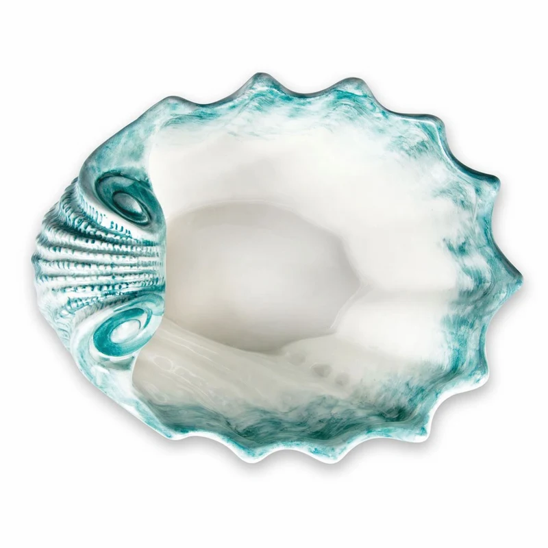 Casa Padrino Luxus Keramik Schüssel in Muschelform Grün / Weiß 37 cm - Made in Italy