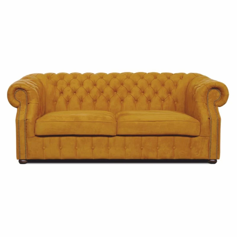 Casa Padrino Luxus Chesterfield Samt Sofa Ocker / Dunkelbraun 200 cm - Wohnzimmer Möbel