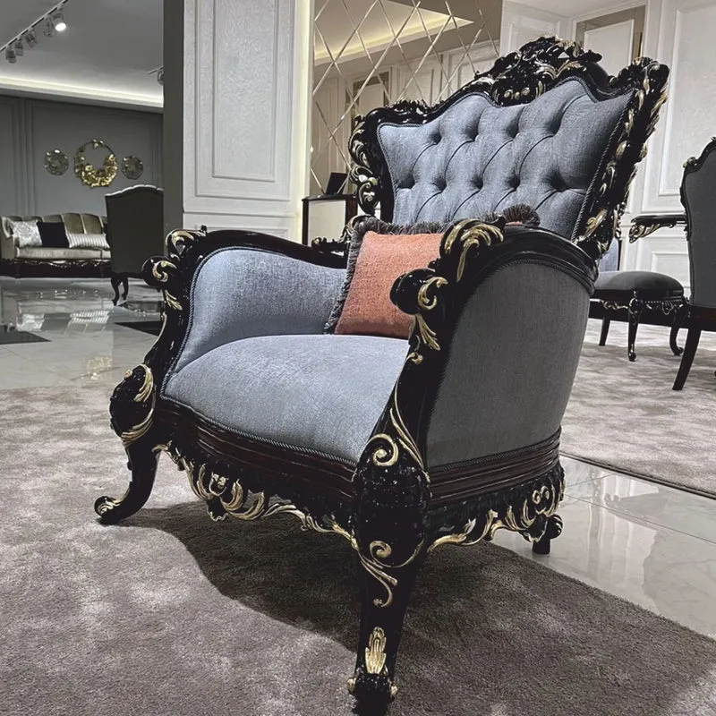 Casa Padrino Luxus Barock Wohnzimmer Sessel Hellblau / Dunkelbraun / Gold - Barock Möbel