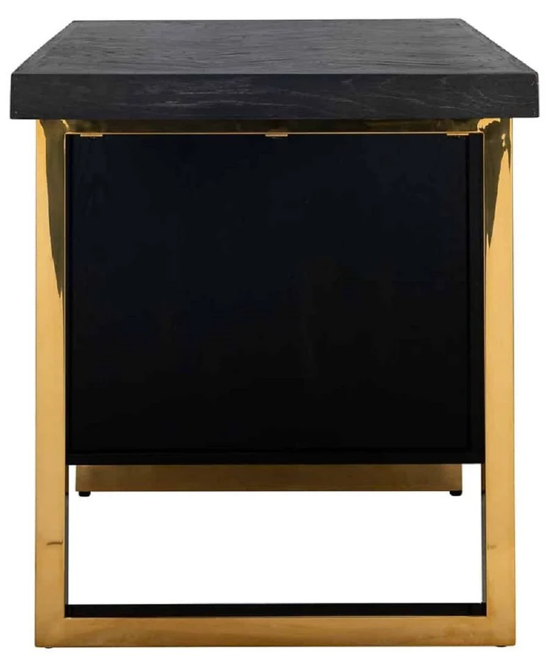 Casa Padrino Luxus Massivholz Schreibtisch Schwarz / Gold 150 x 70 x H. 77 cm - Bürotisch - Computertisch - Luxus Büro Möbel