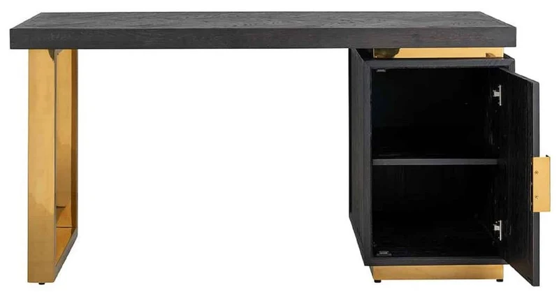 Casa Padrino Luxus Massivholz Schreibtisch Schwarz / Gold 150 x 70 x H. 77 cm - Bürotisch - Computertisch - Luxus Büro Möbel