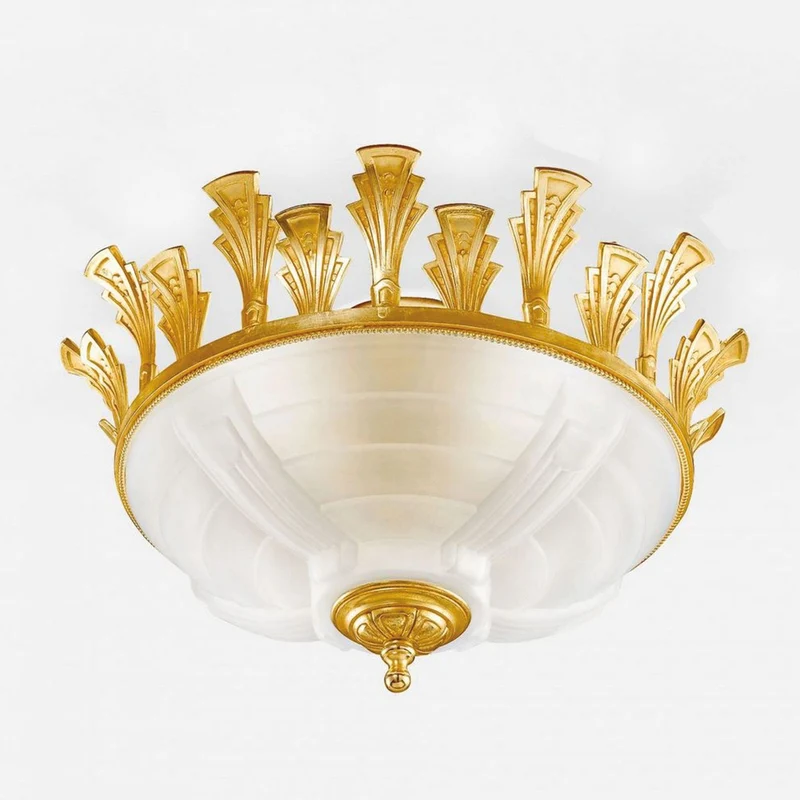 Casa Padrino Luxus Barock Deckenleuchte Gold / Weiß Ø 52 x H. 28 cm - Made in Italy