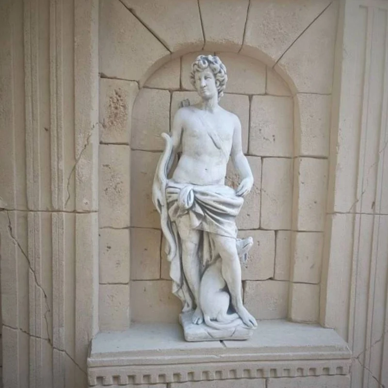 Casa Padrino Jugendstil Garten Deko Skulptur Mann mit Bogen und Hund Grau H. 142 cm