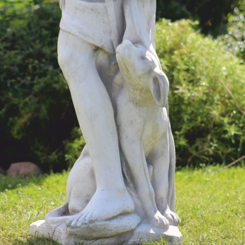 Casa Padrino Jugendstil Garten Deko Skulptur Mann mit Bogen und Hund Grau H. 142 cm