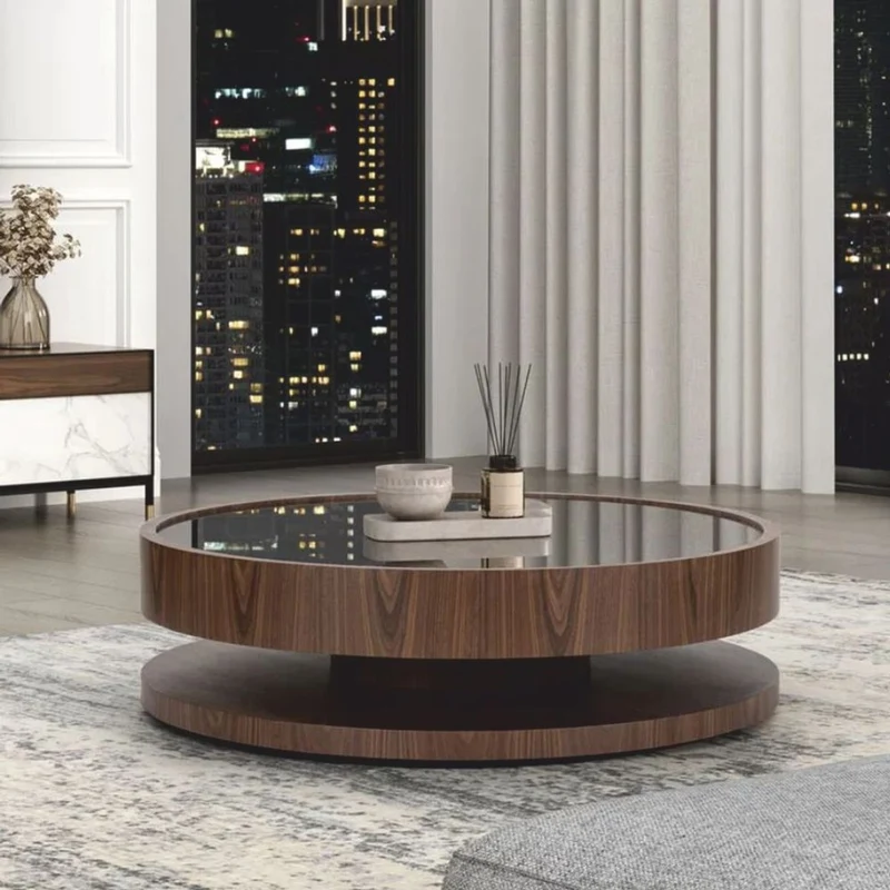 Casa Padrino Luxus Couchtisch mit Glasplatte Braun Ø 120 cm - Wohnzimmer Möbel