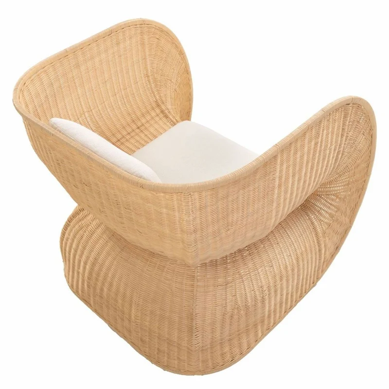 Casa Padrino Luxus Rattan Lounge Sessel mit Kissen Naturfarben / Weiß - Rattan Möbel