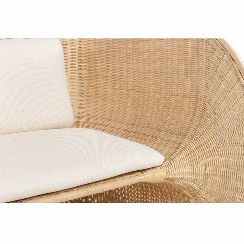 Casa Padrino Luxus Rattan Lounge Sessel mit Kissen Naturfarben / Weiß - Rattan Möbel